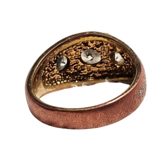 Mens Size 10 Vintage Seta 14K Gold-Plated Ring 3 Clear Stones & Textured Band - Picture 6 of 6